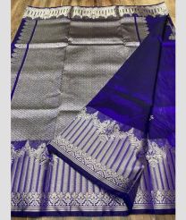 Navy Blue and Silver venkatagiri pattu sarees with kanchi border design