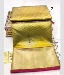 Golden Yellow and Pink venkatagiri pattu sarees with All over Jari design