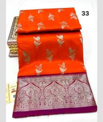 Orange and Magenta venkatagiri pattu sarees with All over Buttas design