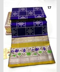 Navy Blue and Mustard Yellow venkatagiri pattu sarees with All over Checks and Buttas design