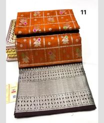 Orange and Black venkatagiri pattu sarees with All over Checks and Buttas design