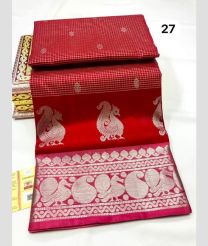 Red and Silver venkatagiri pattu sarees with All over Checks and Buttas design