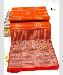 Orange and Red venkatagiri pattu sarees with All over Checks and Buttas design