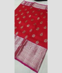 Red and Deep Pink venkatagiri pattu sarees with All over Buttas design