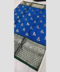 Blue and Dark Green venkatagiri pattu sarees with All over Buttas design