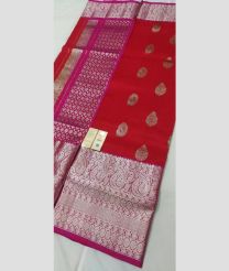 Crimson and Silver venkatagiri pattu sarees with All over Buttas design