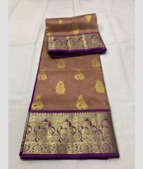 Brown and Purple venkatagiri pattu sarees with Kanchi Border design