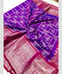 purple and silver colour venkatagiri pattu sarees with All over design