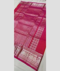 magenta red and silver colour venkatagiri pattu sarees with All over design