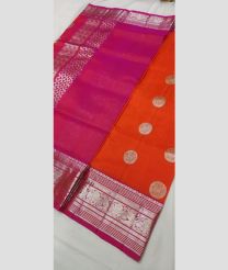orange and silver colour venkatagiri pattu sarees with All over design