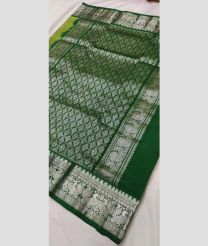 silver and green colour venkatagiri pattu sarees with All over design