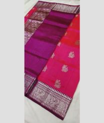 purple and coral red colour venkatagiri pattu sarees with All over design