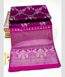 purple and silver colour venkatagiri pattu sarees with All oer Kalamjali design