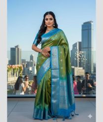 olive green and silver colour venkatagiri pattu sarees with All over design