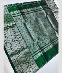 silver and green colour venkatagiri pattu sarees with All over Checks and Buttas design