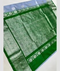 yale blue and silver colour venkatagiri pattu sarees with All over Buttas design