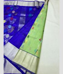 blue and light green colour venkatagiri pattu sarees with All over Buttas design