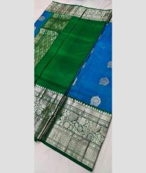 blue and green colour venkatagiri pattu sarees with All over Buttas design