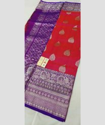 red and silver colour venkatagiri pattu sarees with All over Buttas design