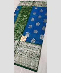blue and silver colour venkatagiri pattu sarees with All over Buttas design