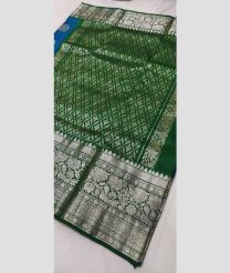 silver and green colour venkatagiri pattu sarees with All over Buttas design