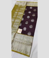 brown and olive colour venkatagiri pattu sarees with All over Buttas design