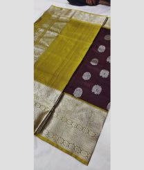 olive and brown colour venkatagiri pattu sarees with All over Buttas design