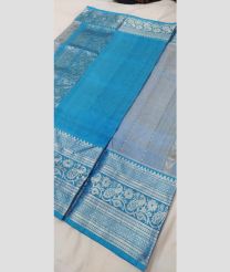 cyan blue and gray colour venkatagiri pattu sarees with All over Buttas design