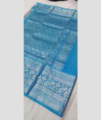 cyan blue and silver colour venkatagiri pattu sarees with All over Buttas design