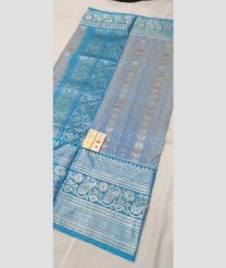 silver and gray colour venkatagiri pattu sarees with All over Buttas design