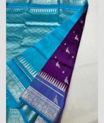 cyan and purple colour venkatagiri pattu sarees with All over design