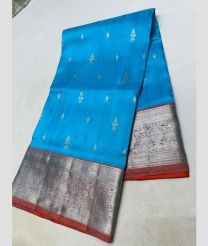 cyan blue colour venkatagiri pattu sarees with All over design