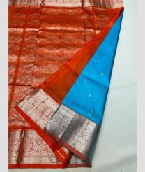 orange and cyan blue colour venkatagiri pattu sarees with All over design