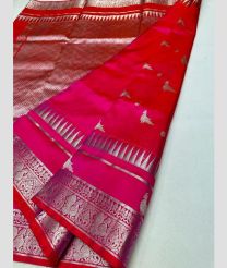 magenta red and silver colour venkatagiri pattu sarees with All over design