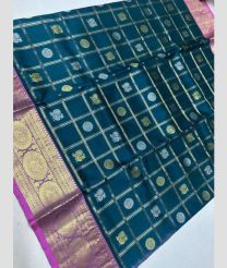 teal blue colour venkatagiri pattu sarees with All over Checks and Buttas design
