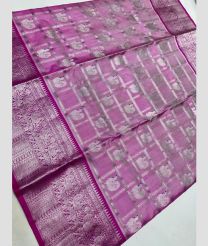 silver and purple colour venkatagiri pattu sarees with All over Checks and Buttas design