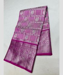 purple and silver colour venkatagiri pattu sarees with All over Checks and Buttas design