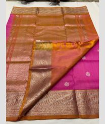 brown and purple colour venkatagiri pattu sarees with All oer Buttas design