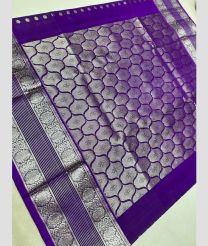 silver and violet colour venkatagiri pattu sarees with All over design
