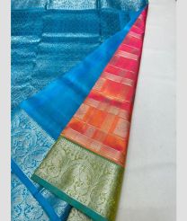 cyan blue and magenta red colour venkatagiri pattu sarees with All over design