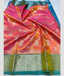 coral red colour venkatagiri pattu sarees with All over design