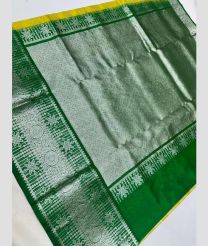 silver and green colour venkatagiri pattu sarees with All over design