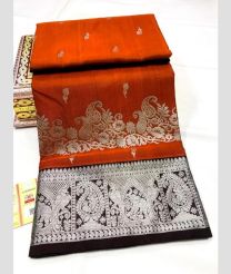 orange colour venkatagiri pattu sarees with All oer Kalamjali design