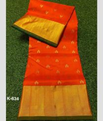 orange colour venkatagiri pattu sarees with Kaddy Border design