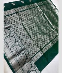silver and green colour venkatagiri pattu sarees with All over design