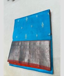 cyan blue colour venkatagiri pattu sarees with All over design