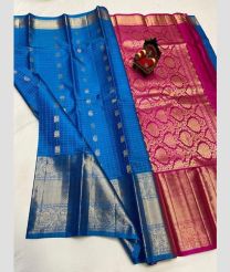 cyan blue and brown colour venkatagiri pattu sarees with All over design