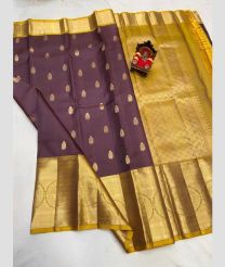 brown and purple colour venkatagiri pattu sarees with All over design