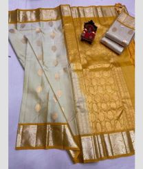 gray and brown colour venkatagiri pattu sarees with All over design