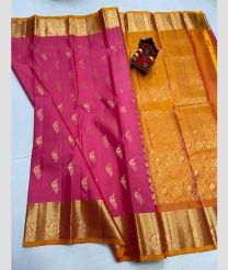 magenta and brown colour venkatagiri pattu sarees with All over design